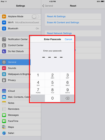 iDevice, Enter Passcode